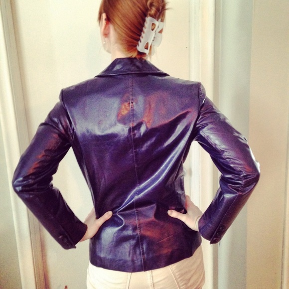 Elements by Vakko Purple Leather Jacket Blazer - Picture 2 of 5
